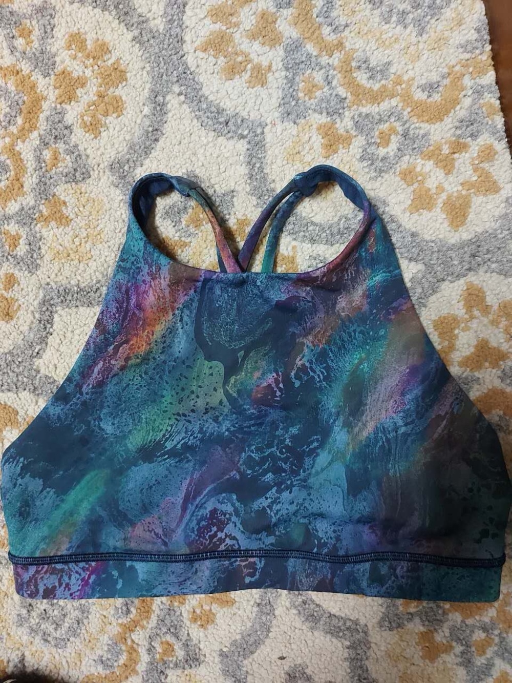 Lululemon blue halter sports bra with abstract print